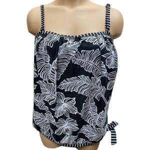 NWT Island Escape Coral Gables Black White Tropical Blouson Tankini Swim Top S 8